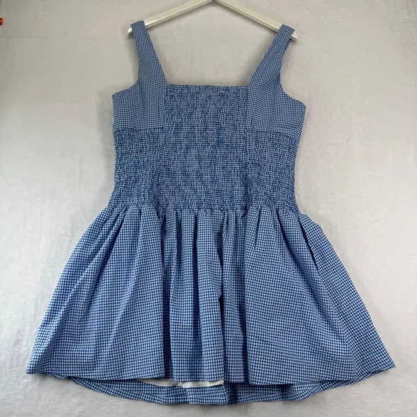 Maeve Anthropologie Blue Gingham Smocked Rosette‎ Mini Dress XL NWT - Image 10