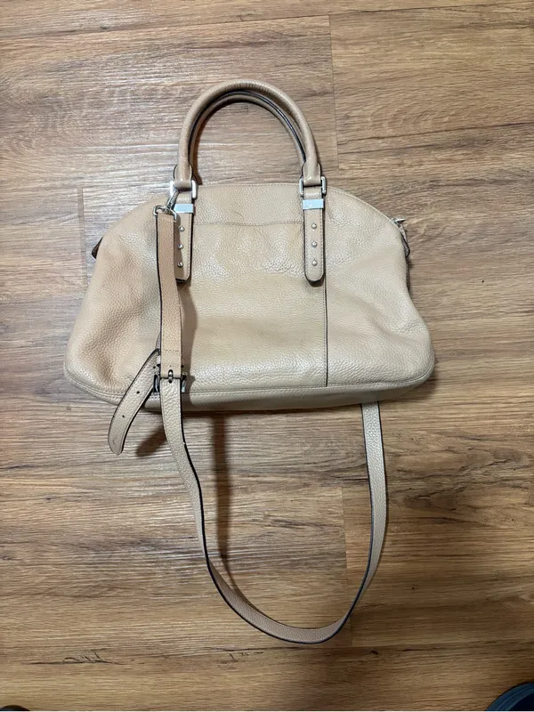 Michael Kors Pebbled Leather Satchel Shoulder Bag Taupe Beige Crossbody Purse - Image 2