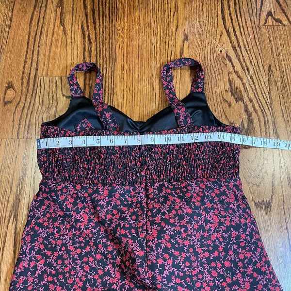 Pink Red Sweetheart Ruffle Hem Floral Midi Dress - Image 2