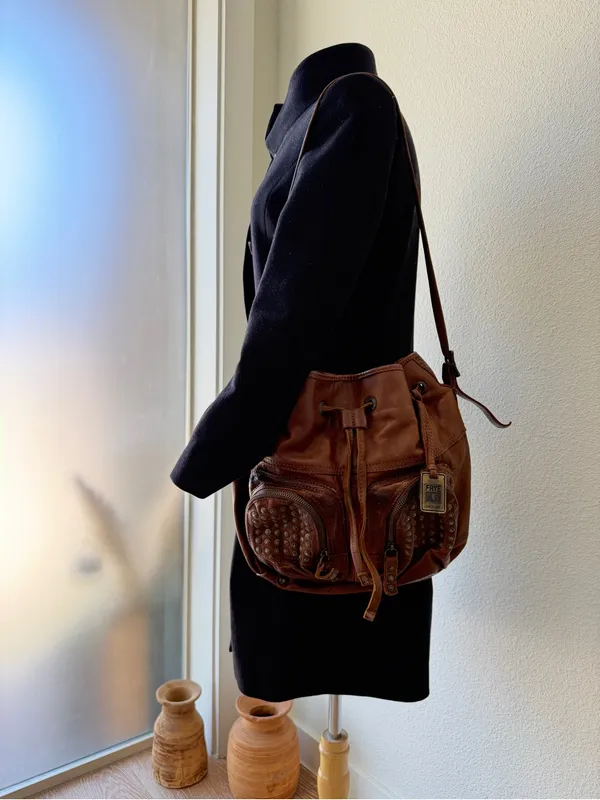 FRYE “BROOKE” BROWN LEATHER SHOULDER BAG WITH DUST BAG - Image 9