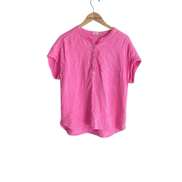 Faherty Dream Cotton Gauze Desmond Top Cone Flower Pink - Image 3