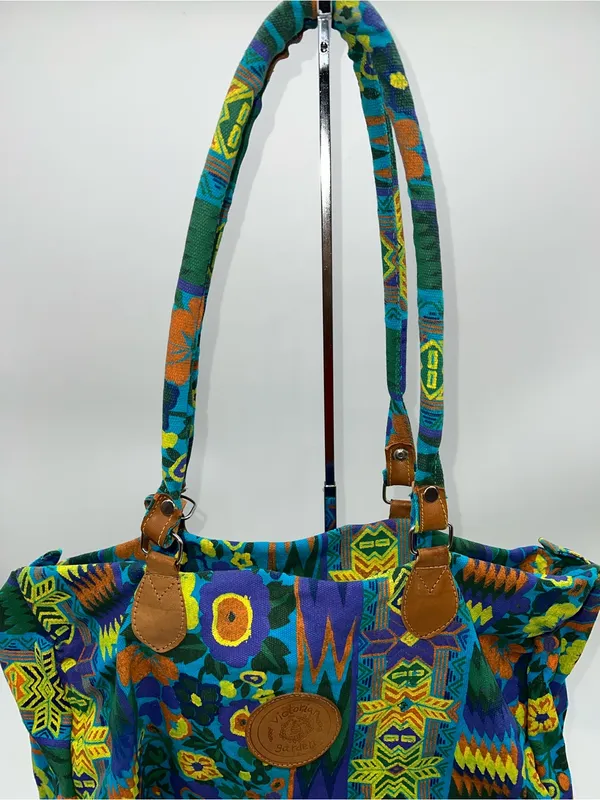 Handmade Victorian Garden Floral Cotton Canvas Tote Large Zippered Shoulder Bag - Image 4