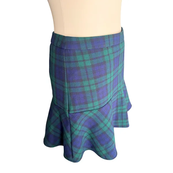 Vineyard Vines Plaid Mini Skirt Navy Green Black Watch Tartan Flounce Hem High‎ Waisted Preppy - Image 3