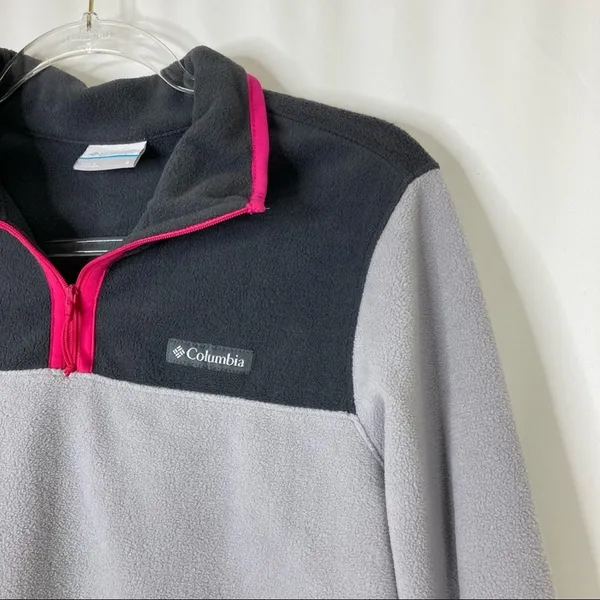 Columbia Gray 1/4 Zip Fleece Jacket Pink Detail 100% Polyester Womens Small - Image 2