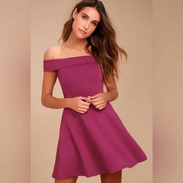 NWT Lulus Season of Fun Off-the-Shoulder Skater Dress in Magenta Size Small‎ - Image 11