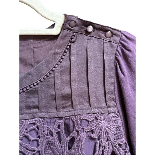 TINY by‎ Anthropologie Violet Lace Mixed Media Blouse Sz S - Image 9
