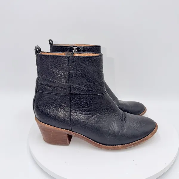 Madewell Womens Black Perrie Pebble Leather Bootie Zip Up Block Heel Size 7 - Image 2