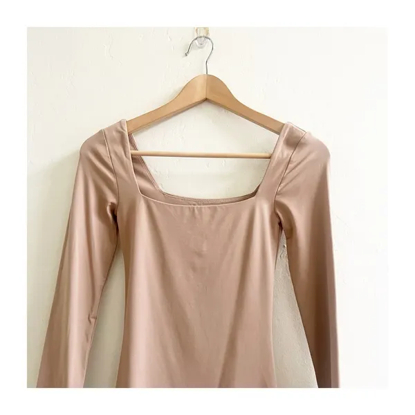Babaton Aritzia Contour Squareneck Mini Dress Tan Camel Women’s XS Bodycon Party - Image 10
