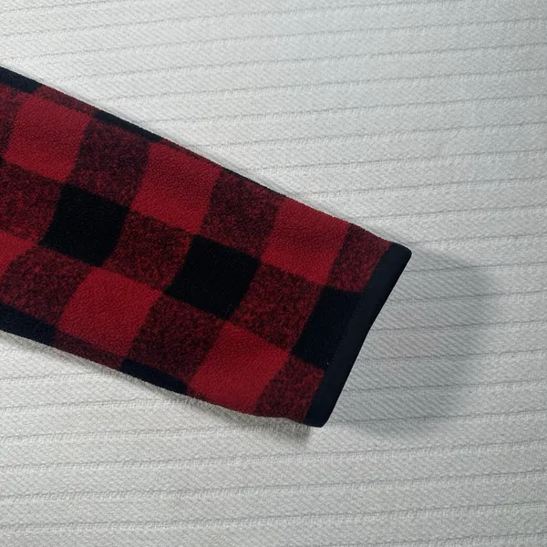 Eddie Bauer Women’s Medium Red Black Buffalo Plaid Fleece Pullover Snap Neck - Image 7