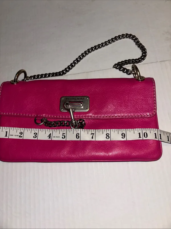 Michael Kors Fuchsia Pink Leather Shoulder Bag Silver Chain Handle And Lock - Image 15