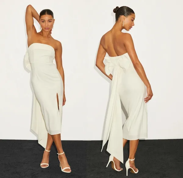 NWT Lulus Fabulous Phenomenon White Strapless Bow Midi Dress Gala Banquet Sz XL - Image 2