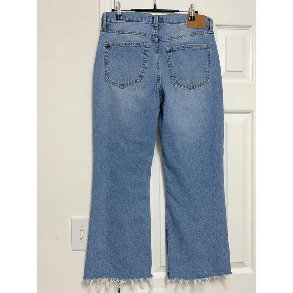 Aeropostale Boyfriend Flare Jeans Light Wash Raw Hem High Rise Size 4 Regular - Image 3