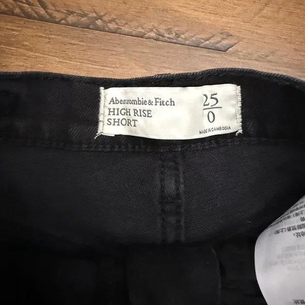 Abercrombie & Fitch High Rise Black Denim Jean Shorts Distressed Frayed‎ Hem - Image 3