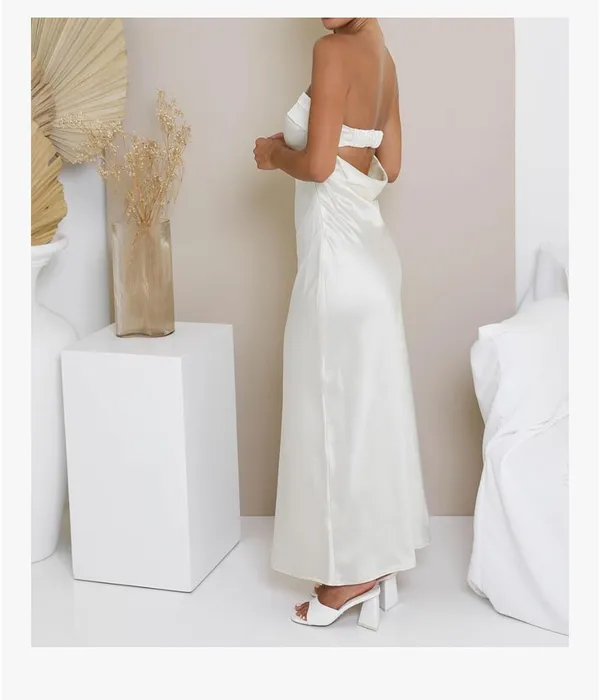 Merokeety Ivory satin bodycon dress - Image 2