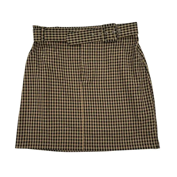 Hollister Ultra High-Rise Gingham Plaid Belted Mini Skirt Tan Black Medium - Image 2