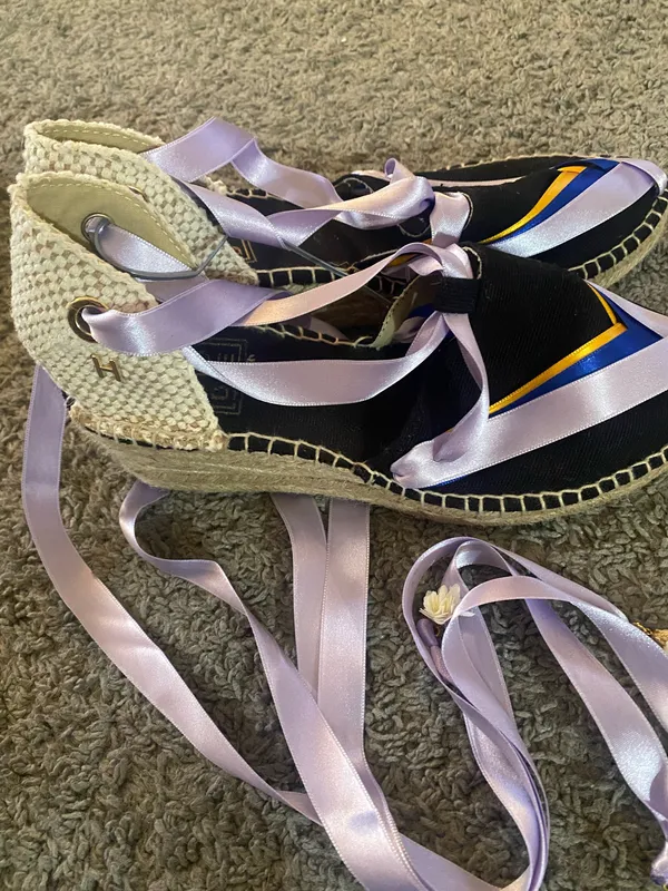 Women’s Size 38-handmade Lavender Ribbon Espadrille with Blue Accent - Image 5