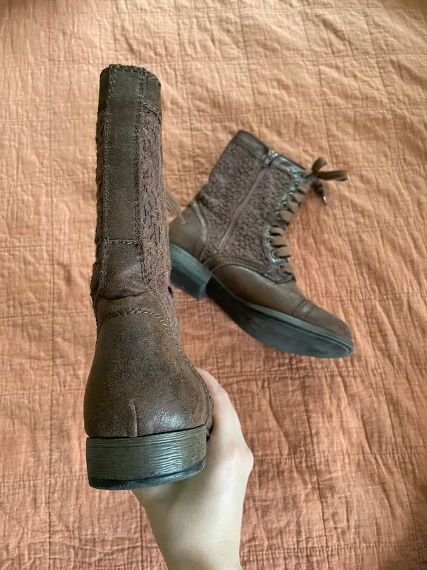 American Eagle Y2K Brown Lace Crochet Combat Boots - Image 7