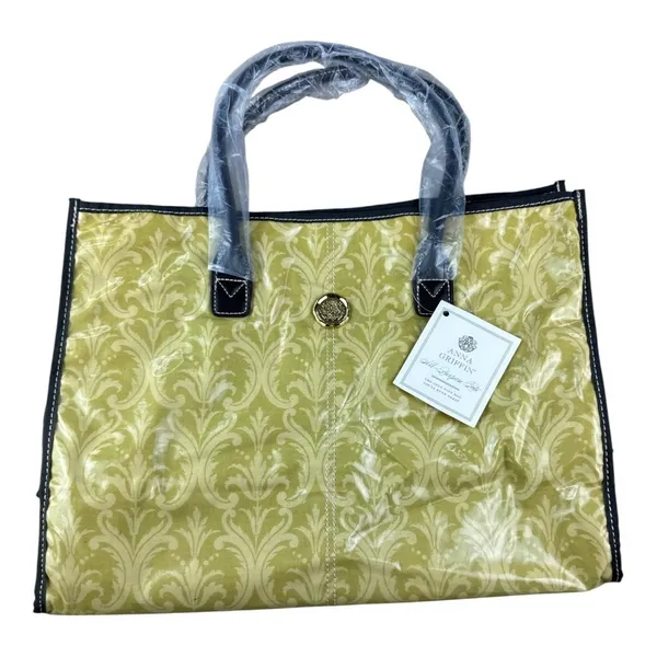 Anna Griffin Damask Craft Tote Bag Chartreuse Gold Laminated‎ Travel Luxury - Image 2