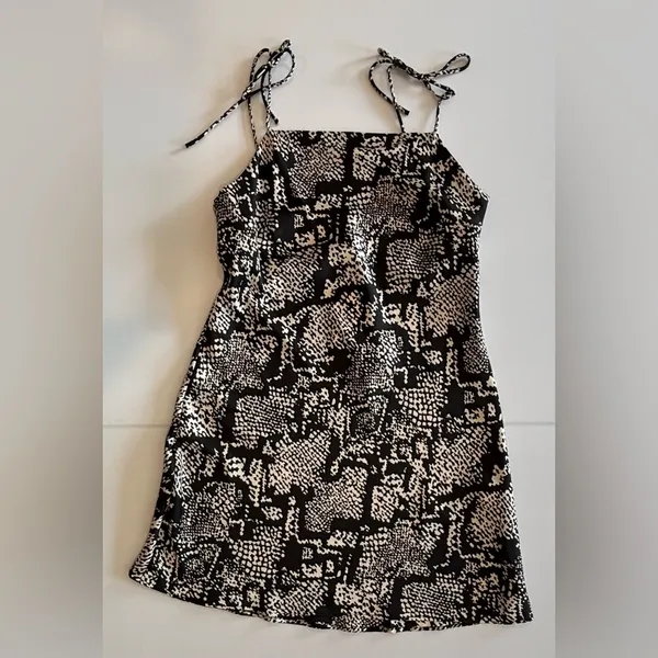 ZARA Black and Cream Printed Mini Slip Dress NWT Size‎ M - Image 3