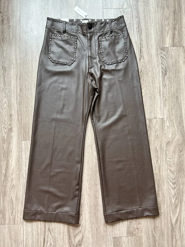 Anthropologie Maeve Colette Full-Length Faux Leather Studded Pants Size 32 NWT - Image 4