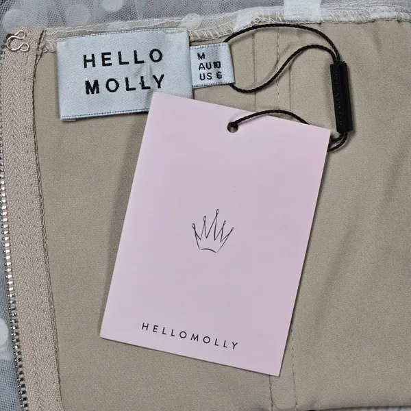 Hello Molly Malibu‎ Sunset Top White Beige Polka Dot Mesh Corset Crop M US 6 - Image 3