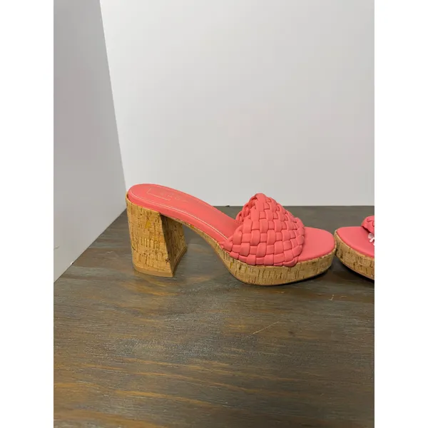 Shu Shop Gladys Coral Braided Platform Block Heel Sandals‎ Cork Size 6.5 New - Image 3