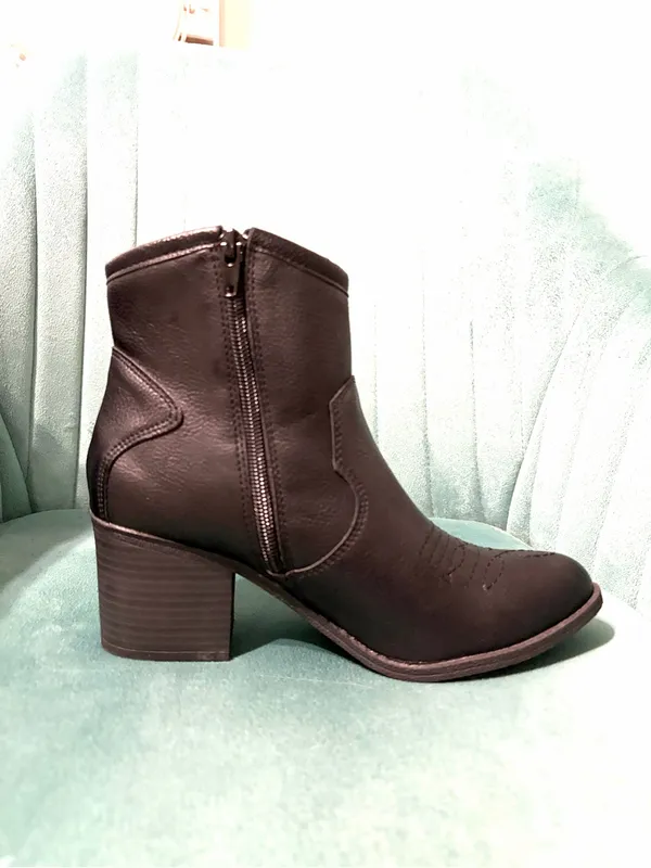 Women's Black Ankle cowboy Boot with Side Zip - Image 2