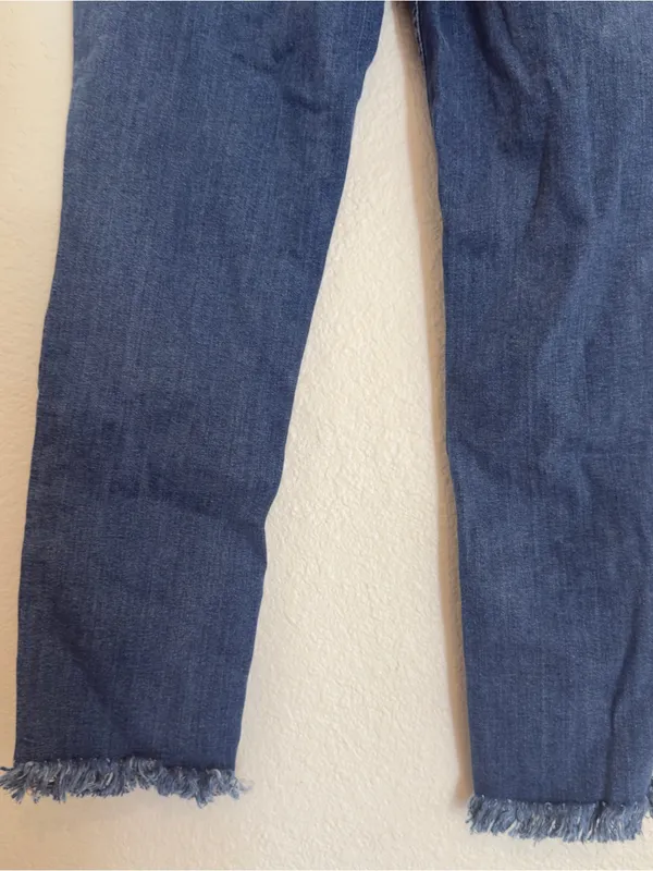 The Free People Skinny Jeans Zip Fly High Waist Light Blue Distressed Raw Hem - Image 6