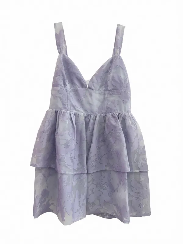 FLORAL ORGANZA TIERED ROMPER DRESS Medium - Image 2