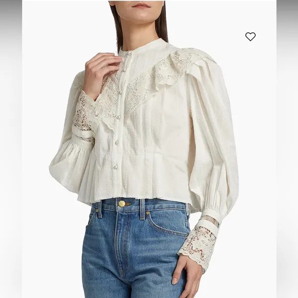 Ulla Johnson White Eyelet Lace Blouse sz 0 - Image 3