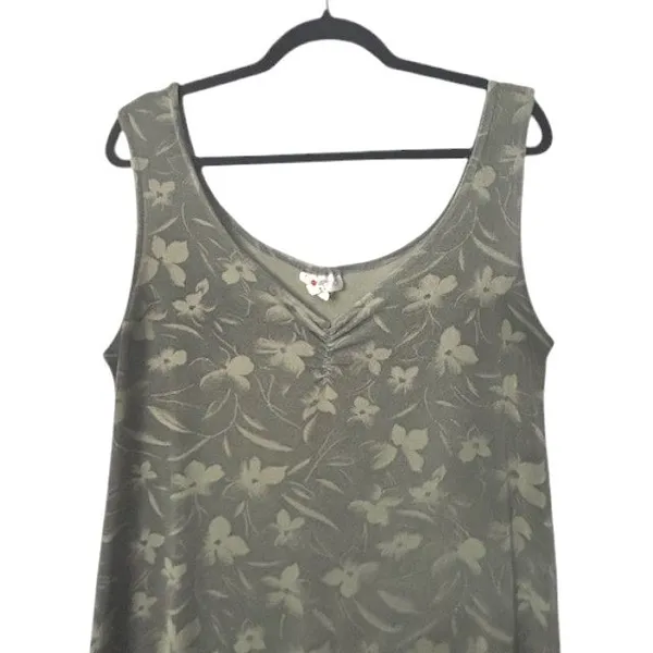 Vintage True Y2K Giovana USA Women's M Tank Dress Floral‎ Sleeveless Sage Green - Image 10