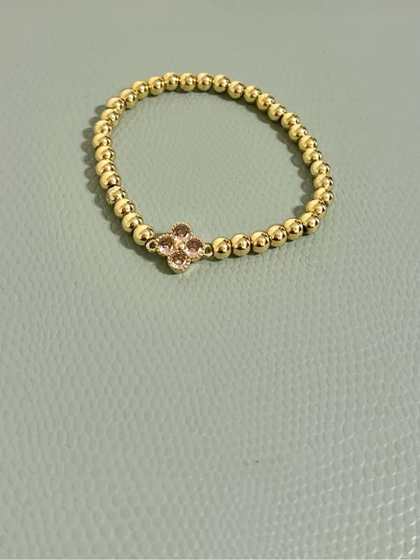 Pink Tourmaline Clover Stretch Ball Bead Bracelet - Image 3