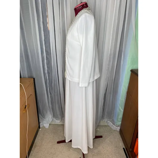 wedding dress jacket white silver V neck Vintage 1970’s sz s - Image 12