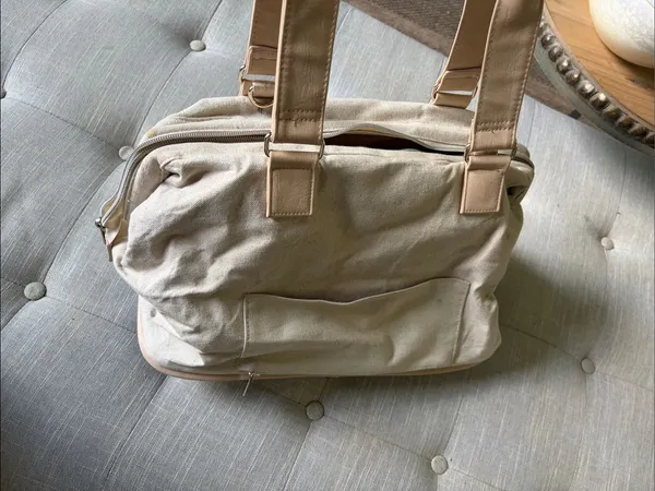 BEIS Beige Canvas Weekender Carry-On Overnight Travel Tote Bag Read Description - Image 6