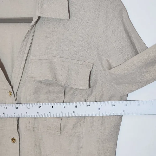 Michael Kors Khaki Linen Blend Mini Shirt Dress with Sash Size Small - Image 6