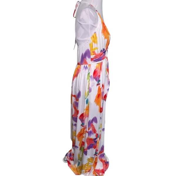 LORAGAL Floral Deep V Neck Floral Ruched Cinch Waist Maxi Dresses-Large NWT - Image 4