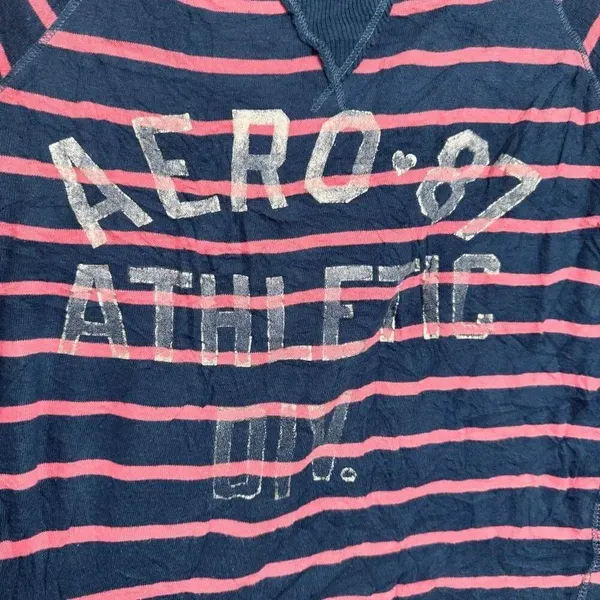 AEROPOSTALE Long Sleeve Striped Sweatshirt Crew Tee Shirt Pink Blue Small - Image 3