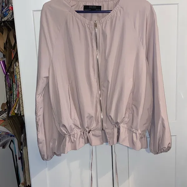 Zara Basic lightweight crew neck peplum drawstring windbreaker jacket lilac pink - Image 9