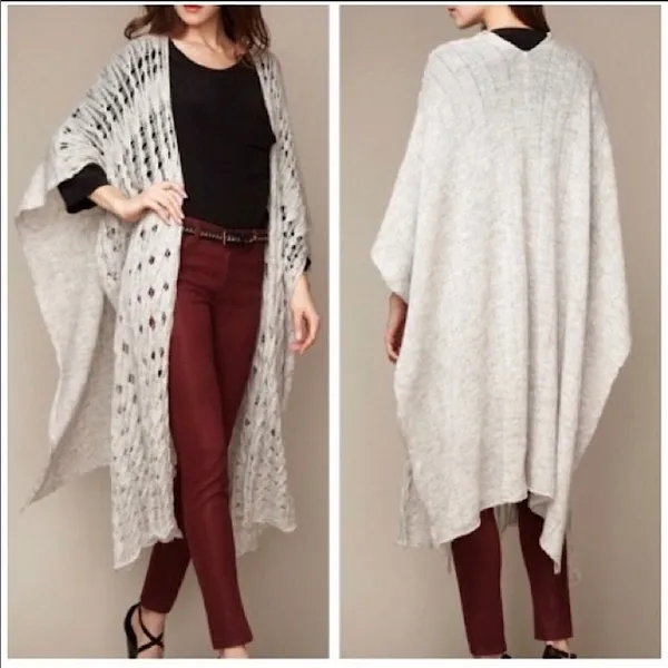 FREE PEOPLE Womens Cable Knit Poncho Cardigan Sweater Shawl in Grey XS/S - Image 2