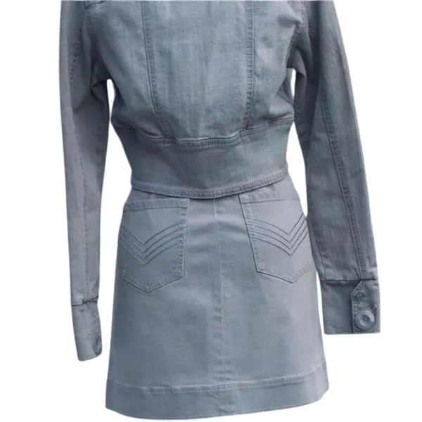 Cache Gray Denim Wrap Ruched Skirt Off Set Side Zip Pull Stretch $98 NWT Size 8 - Image 3