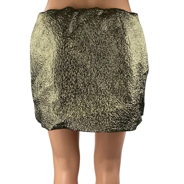 Abercrombie & Fitch Gold Metallic Crinkled Mid Rise Side Zip Mini A-line Skirt S - Image 3