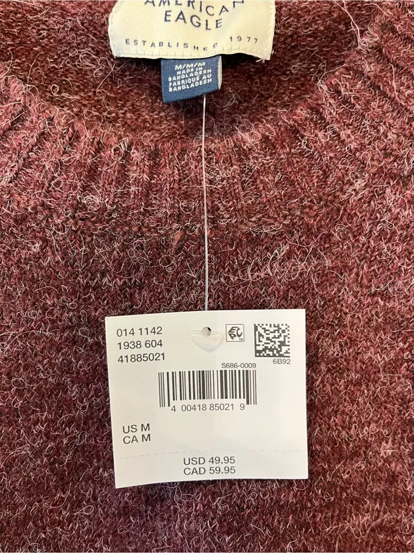 American Eagle Outfitters Men's Heathered Wine Crewneck Sweater - Image 2