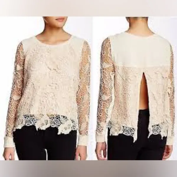 Free‎ People tan crocheted lace overlay top open back women’s size small trendy - Image 2