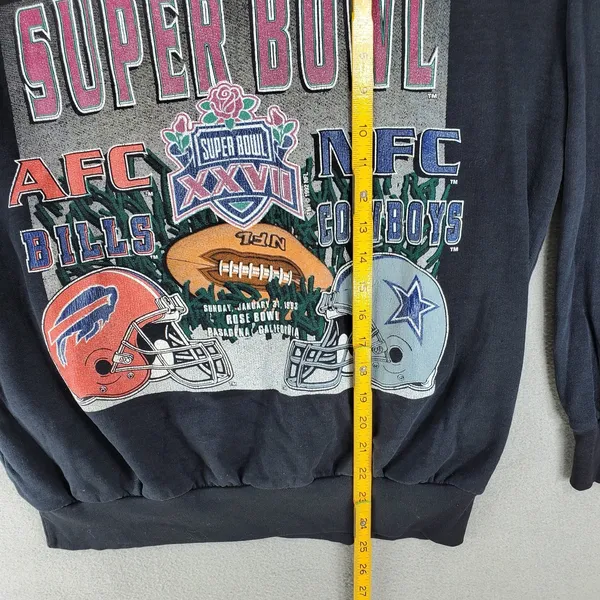 VTG Buffalo Bills Cowboys Super Bowl Crewneck Sz‎ L Distressed Black Lightweight - Image 10