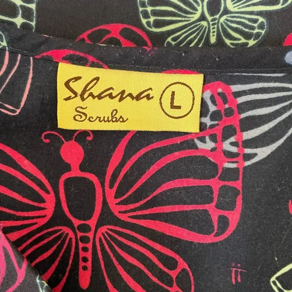 Shana‎ Women Scrub Top L Navy Butterfly Medical Uniform Nurse Workwear Dental - Image 2