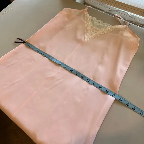 Vintage 1970s Handmade Pale Pink Lace Trim Silky Slip Lingerie Dress - XS - Image 8