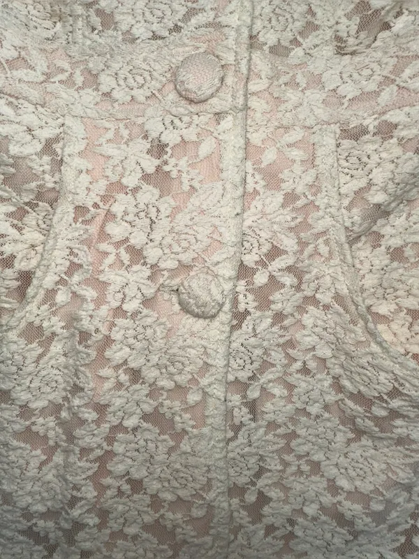 SassyBling Womens Medium Cream Floral Lace Duster Pea Coat Ruffle Coquette - Image 7