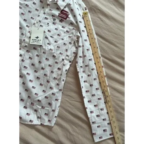 Ariat Real Kirby Stretch Shirt Womens Medium White American Flag Print NWT - Image 7
