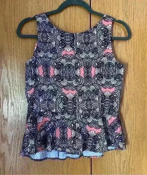 Amanda Uprichard Printed Sleeveless Peplum Top Large - Image 4