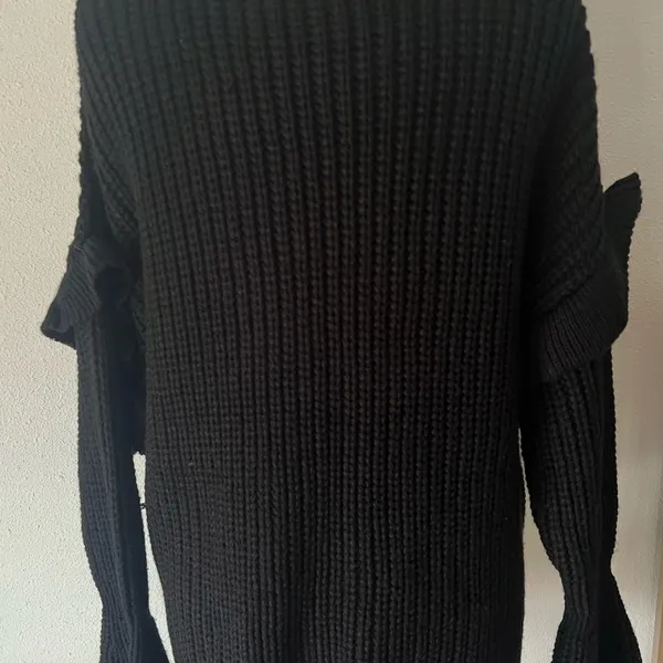 POL Black Chunky Knit Oversized Sweater‎ Ruffle Sleeve NWOT T Medium - Image 4